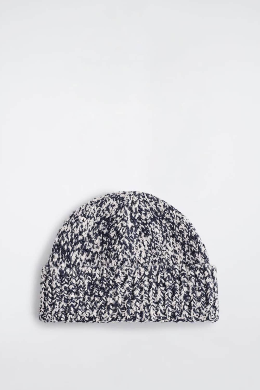 COS FLECKED WOOL-BLEND BEANIE in Navy & White