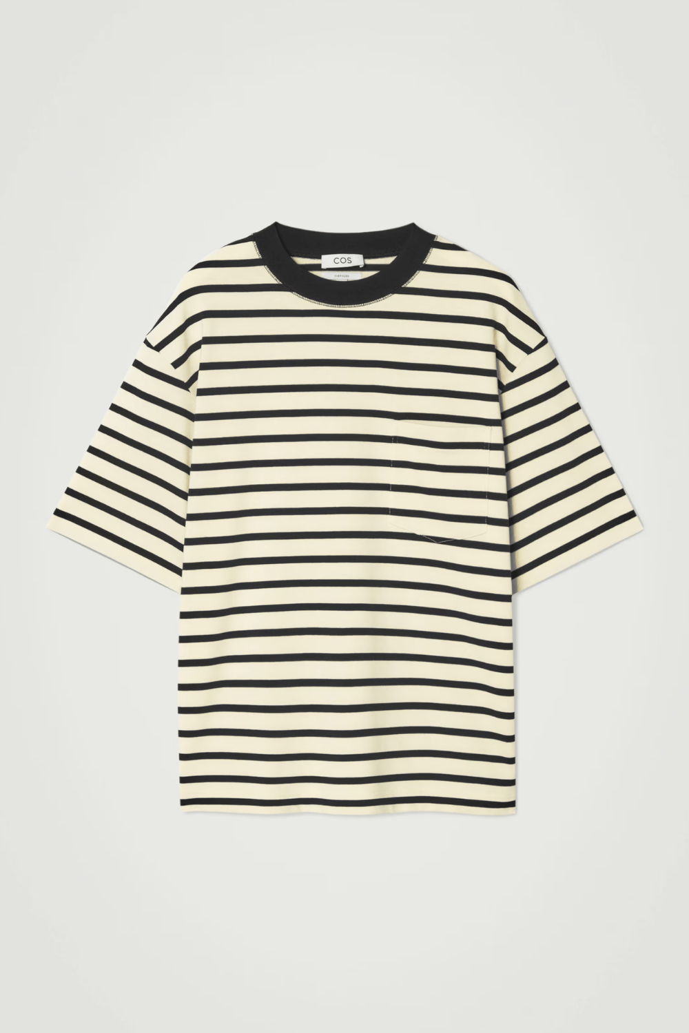 COS OVERSIZED HEAVYWEIGHT COTTON T-SHIRT in Cream & Black Stripe