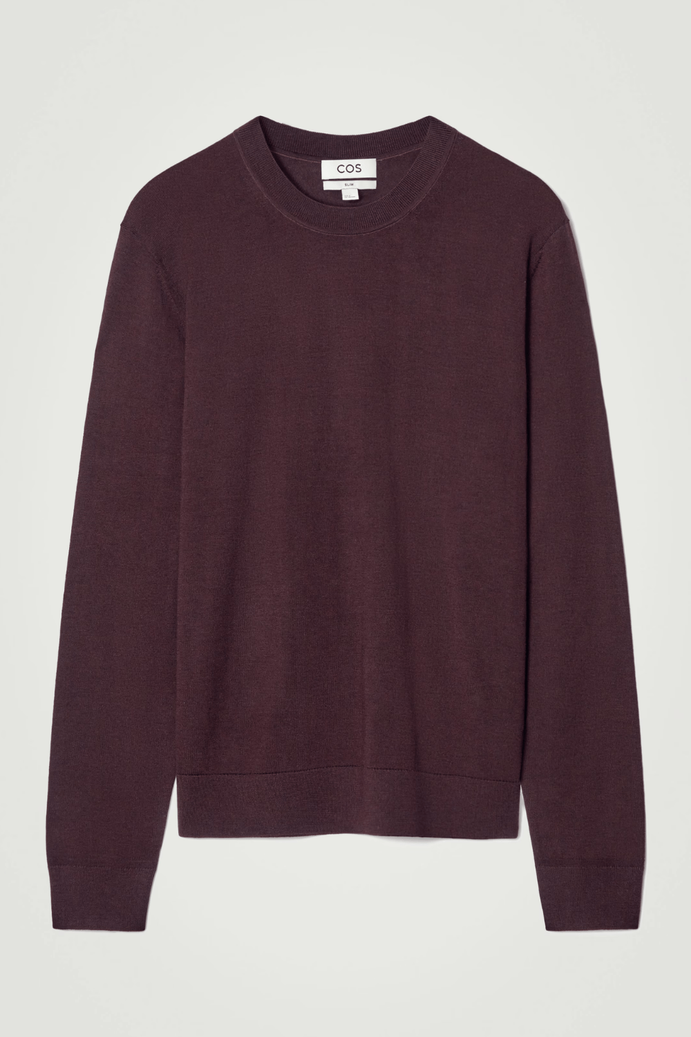 COS SLIM MERINO WOOL CREW-NECK SWEATER in Burgund