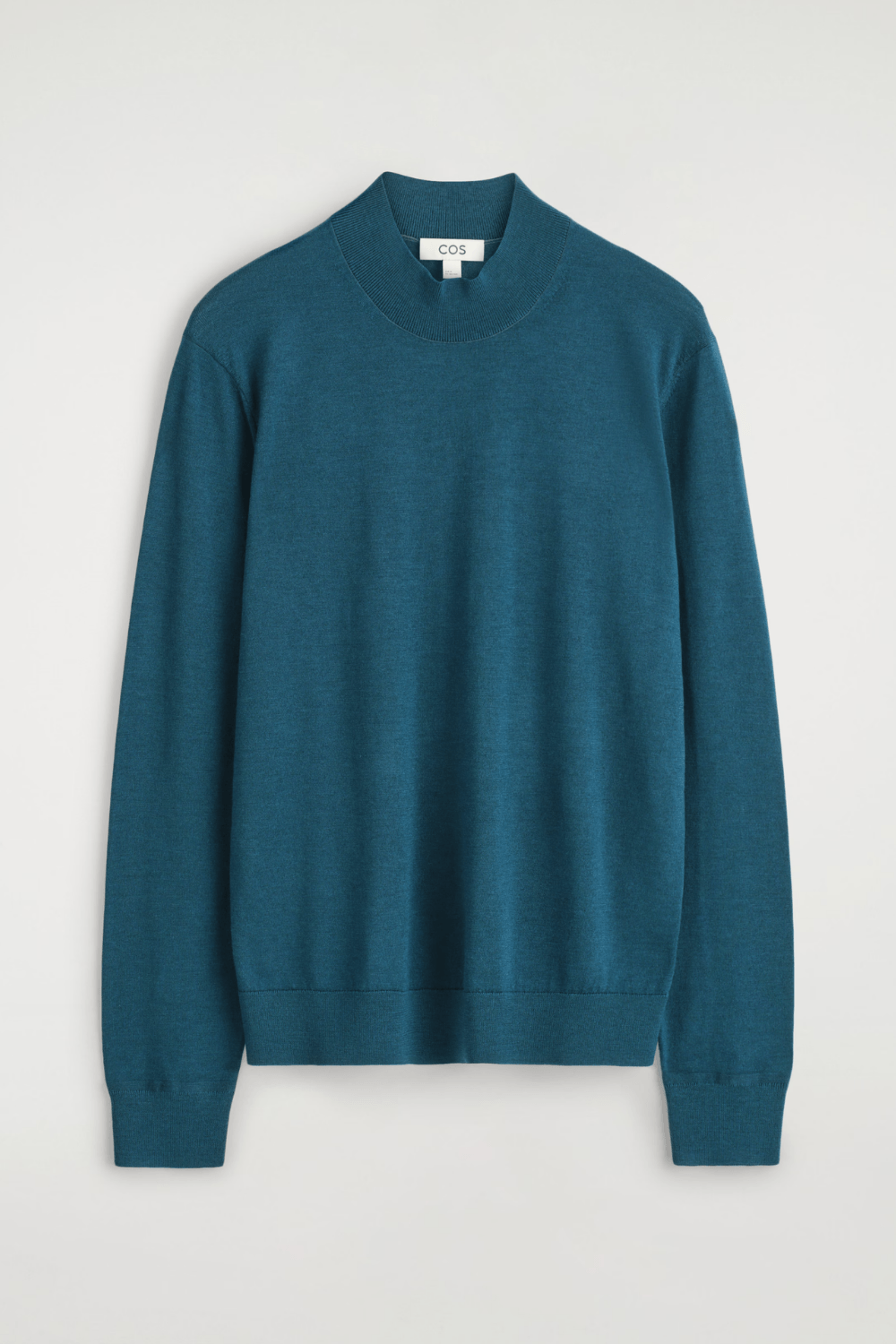 COS SLIM MERINO WOOL MOCK-NECK SWEATER in Teal