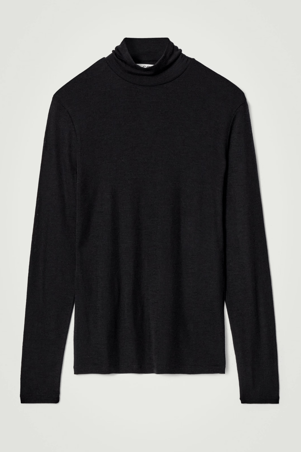 COS SLIM WOOL-JERSEY ROLLNECK TOP in Black