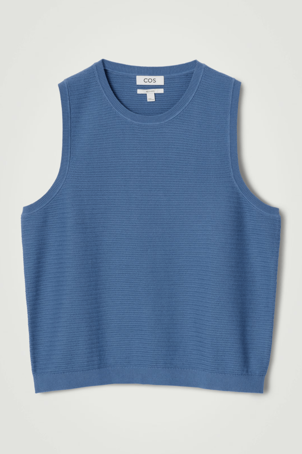 COS TEXTURED KNITTED COTTON TANK TOP in Blue