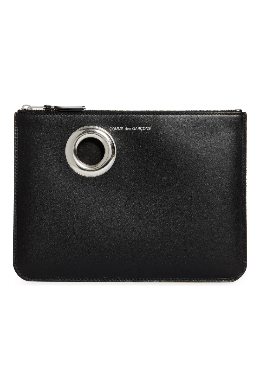 Comme des Garçons Wallets Large Eyelet Leather Zip Pouch in Black
