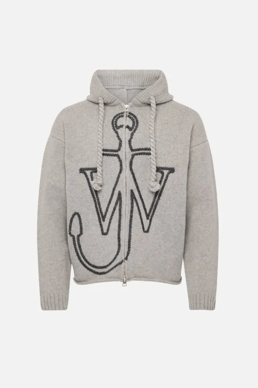 JW Anderson Anchor Embroidery Zipped Hoodie in Gray