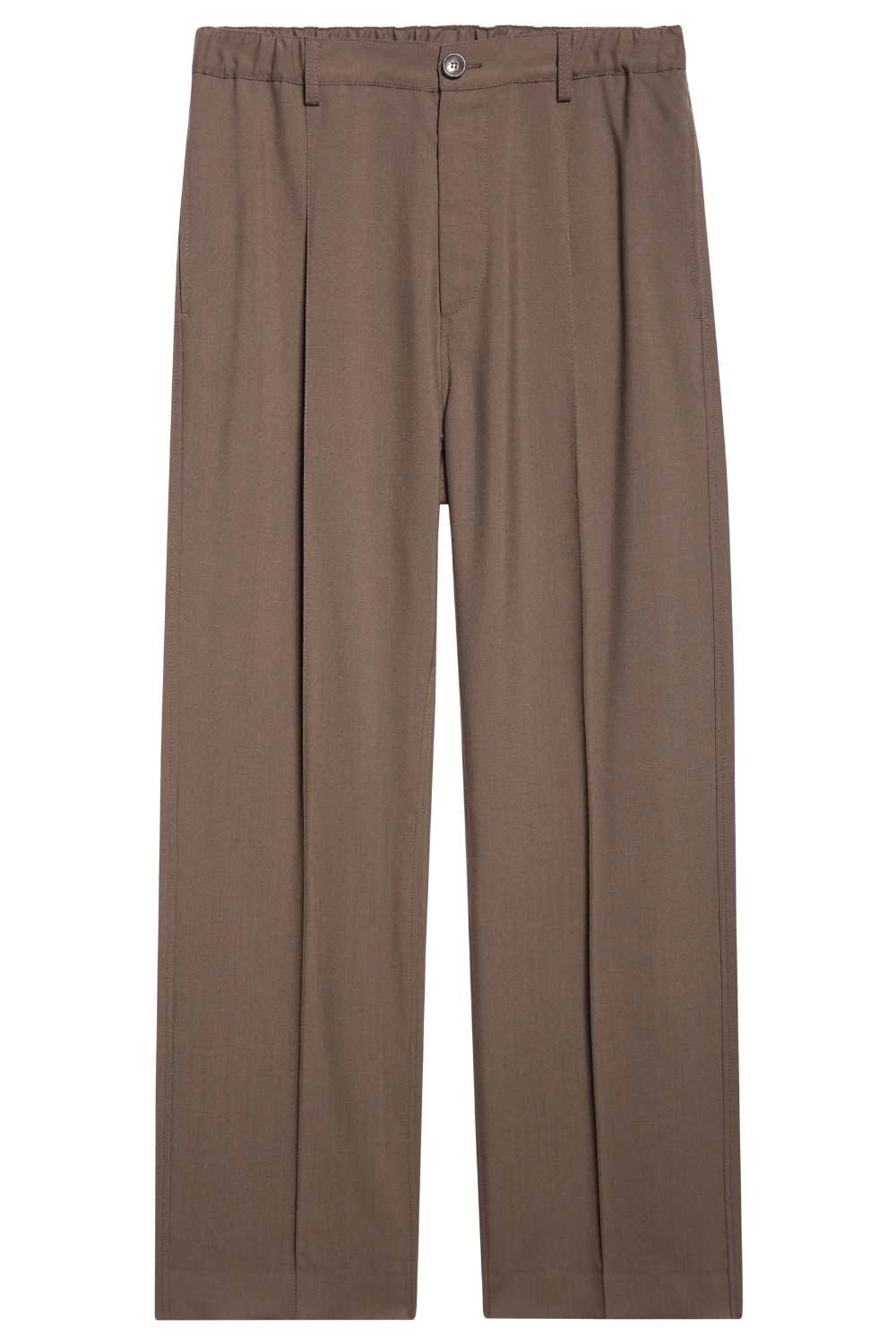 Marni Pleated Virgin Wool Wide Leg Trousers in Truffle color