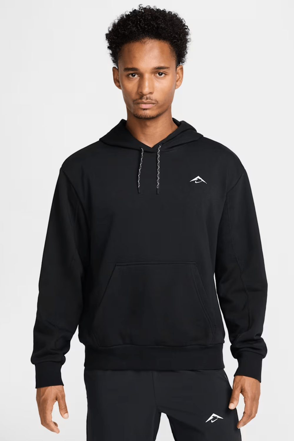 Man Wearing Nike Dri-FIT Trail Running Hoodie in Black