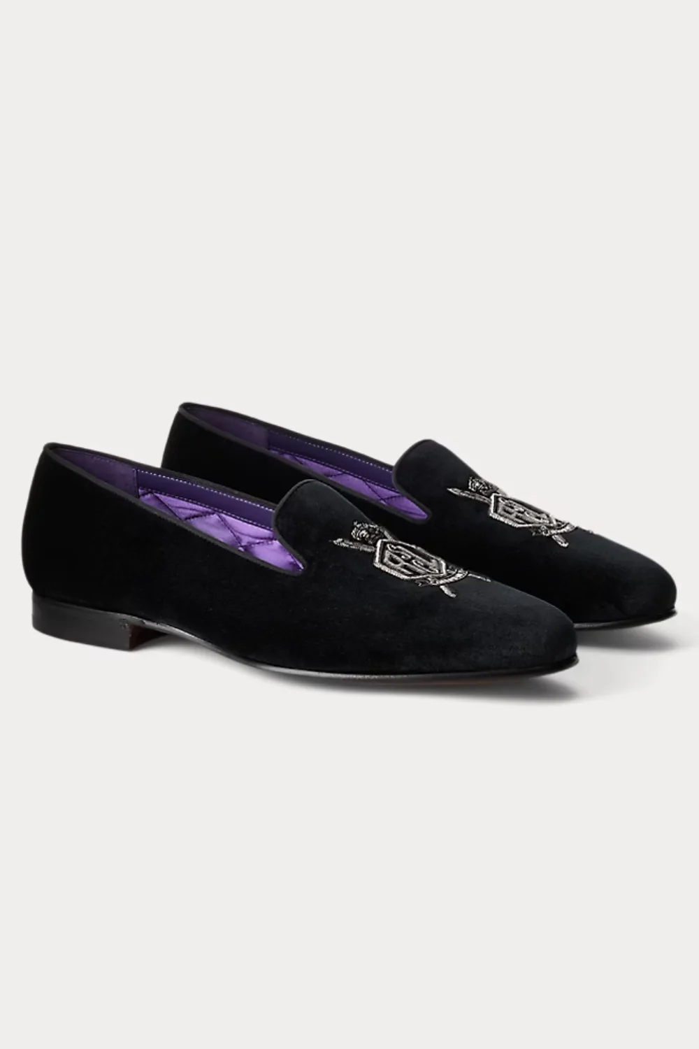 Ralph Pauren Alonzo Bullion Crest Velvet Slipper in Black