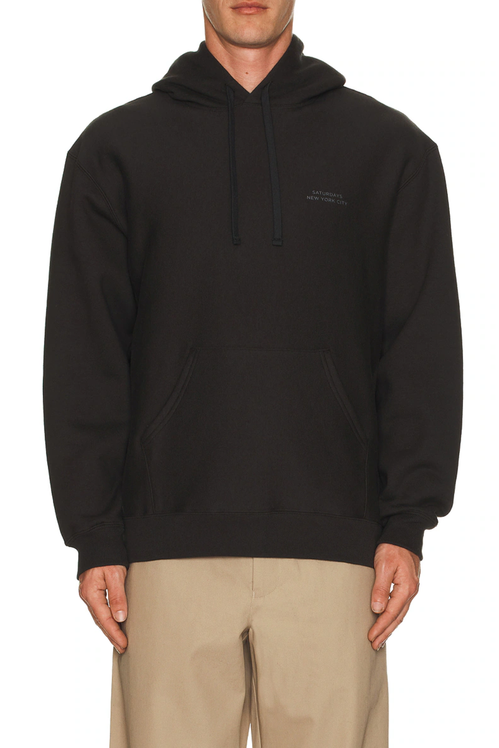 Man Wearing SATURDAYS NYC Ditch Wool Blend Hoodie in Charcoal