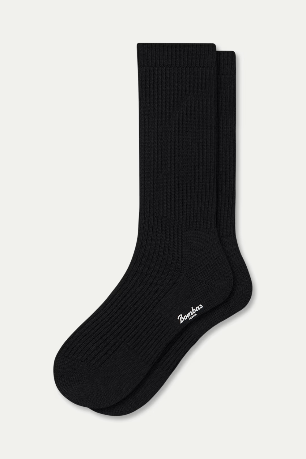 Bombas Merino Cashmere Blend Fine Rib Calf Socks in Black