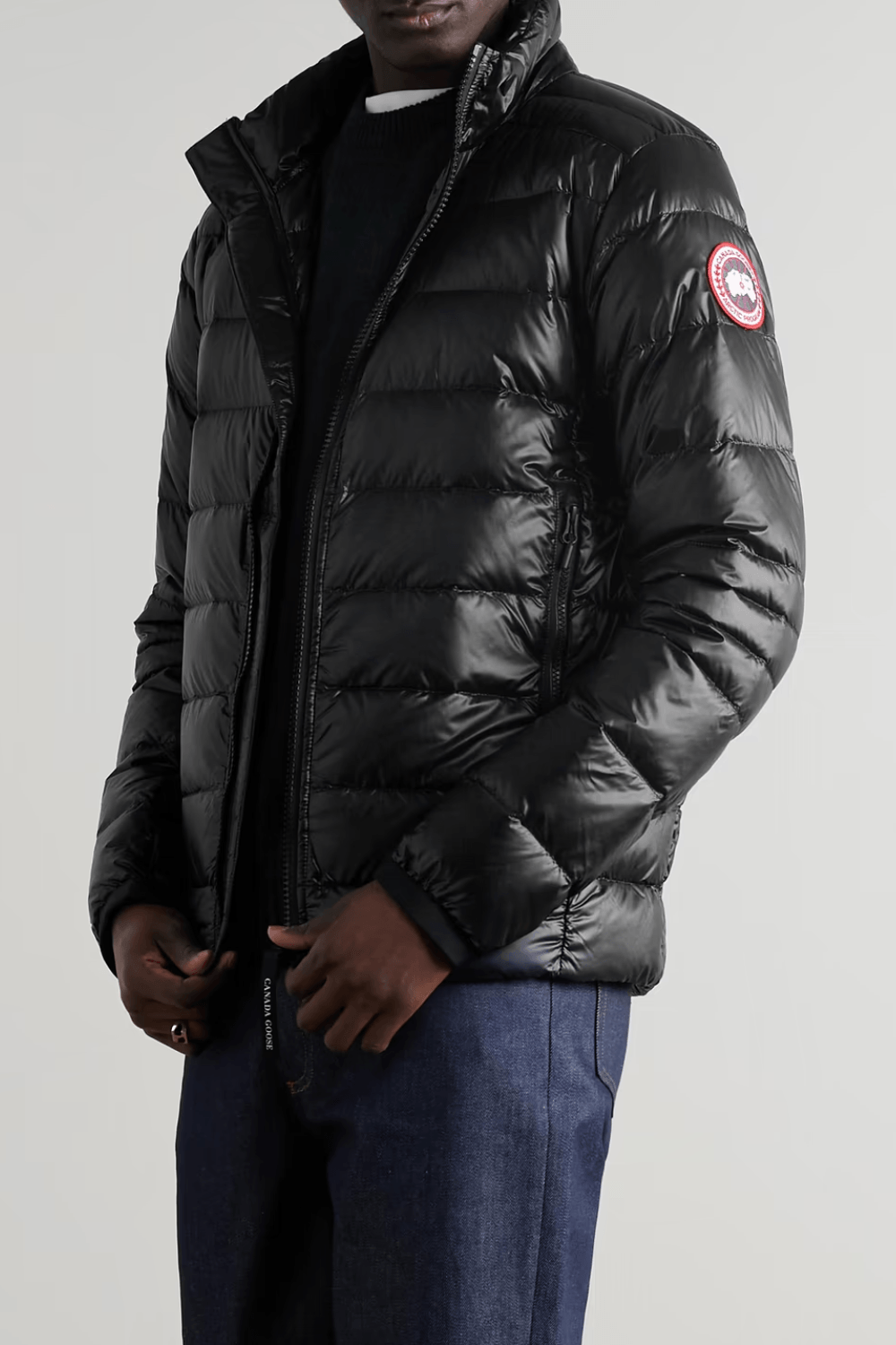 Man Wearing CANADA GOOSE Crofton Slim-Fit Quilted Recycled Nylon-Ripstop Down Jacket in Black