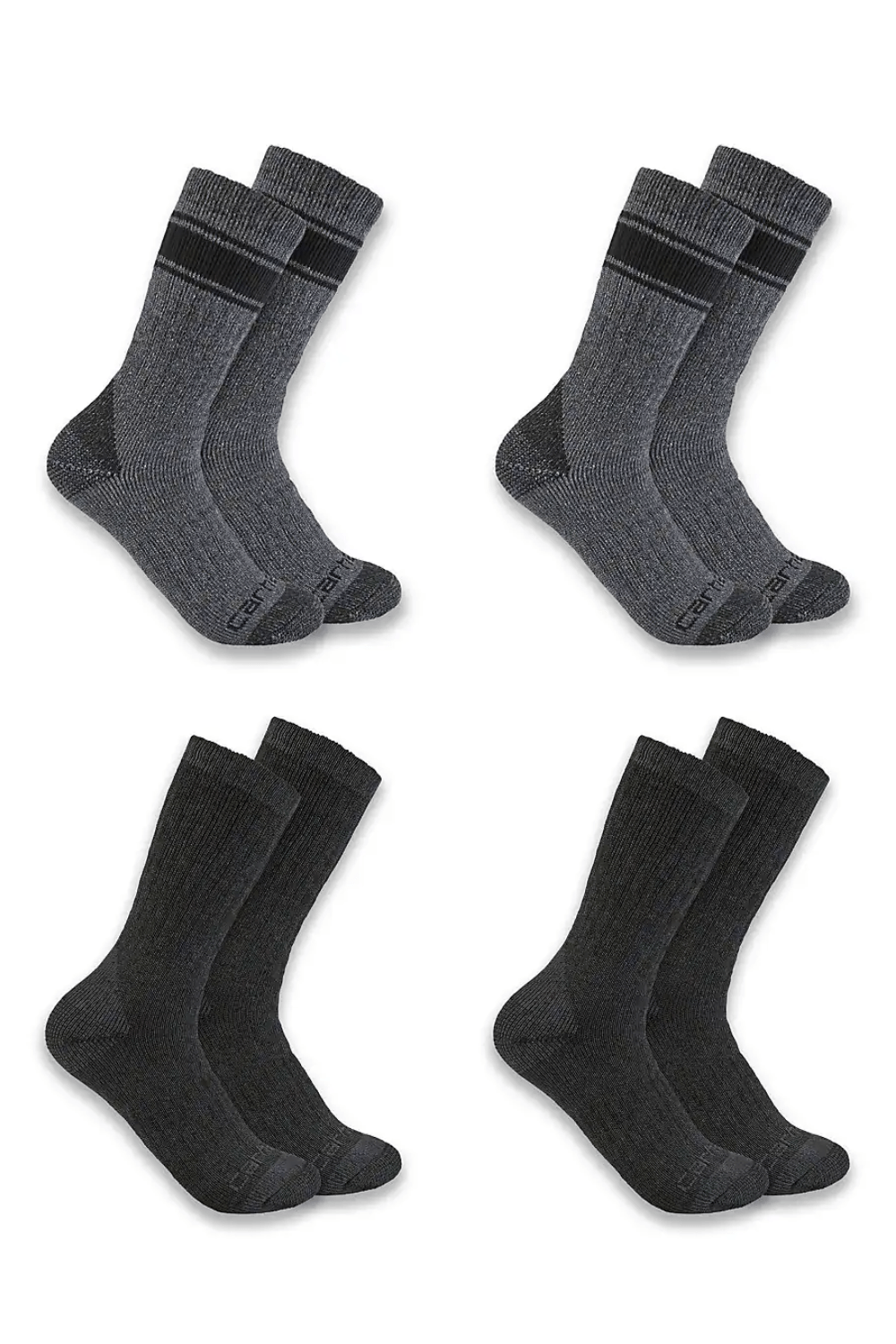 Carhartt Heavyweight Crew Sock 4-Pack in Two Gray and Two Black
