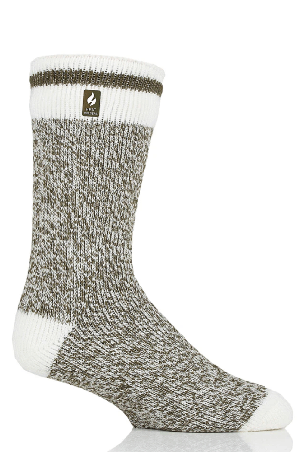 Heat Holders Jeffrey ORIGINAL Cream Block Twist Crew Socks in Forest