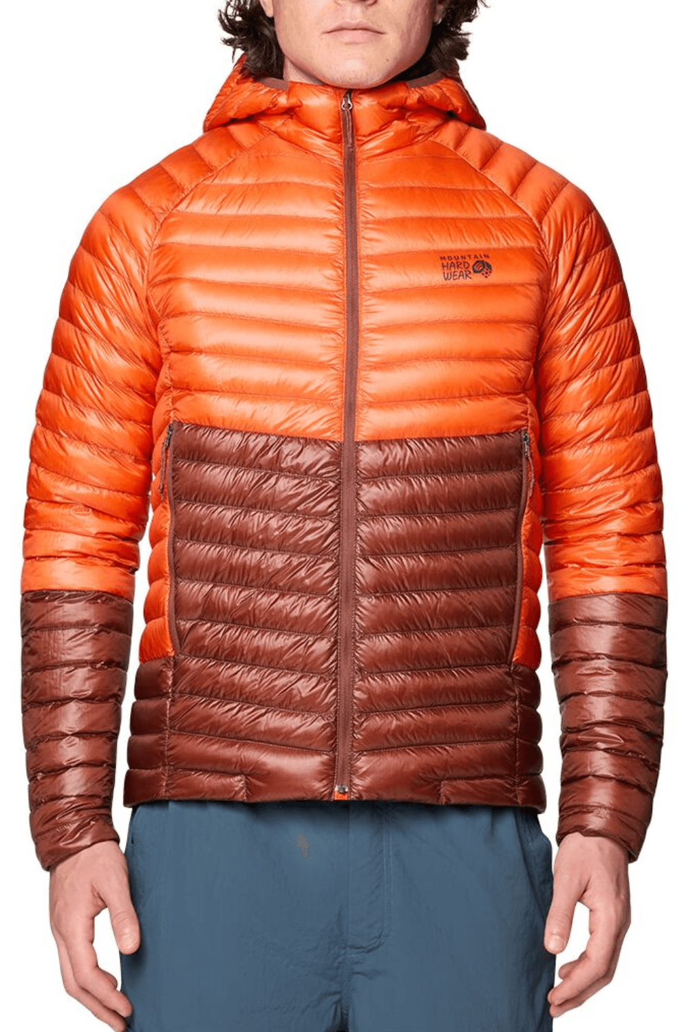 Man Wearing Mountain Hardwear Men's Ghost Whisperer_2 Hoody in Bourbon Brown