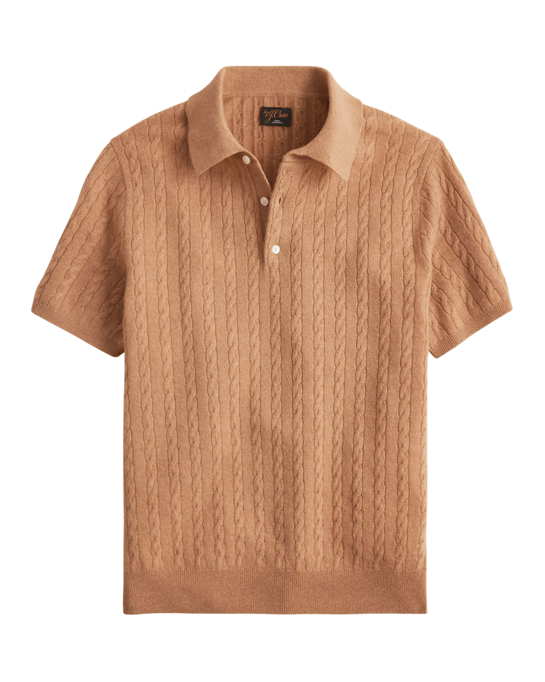 J.Crew Short-sleeve cashmere cable-knit sweater-polo in Desert Brown
