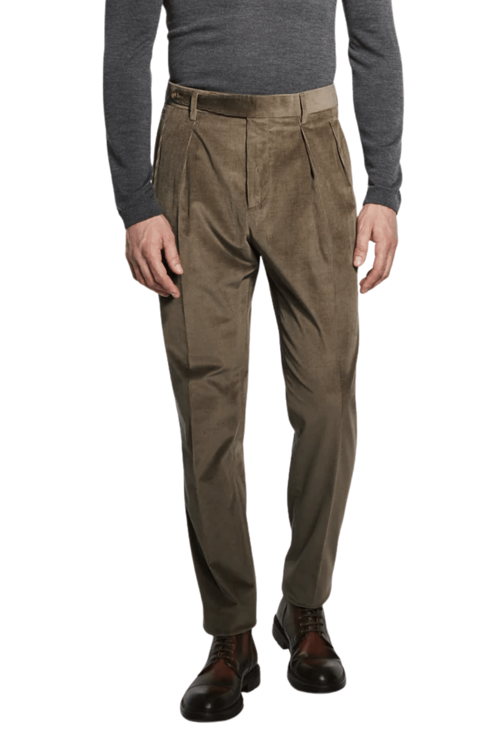 Man Wearing Jack Victor Sage Corduroy Trousers in Olive