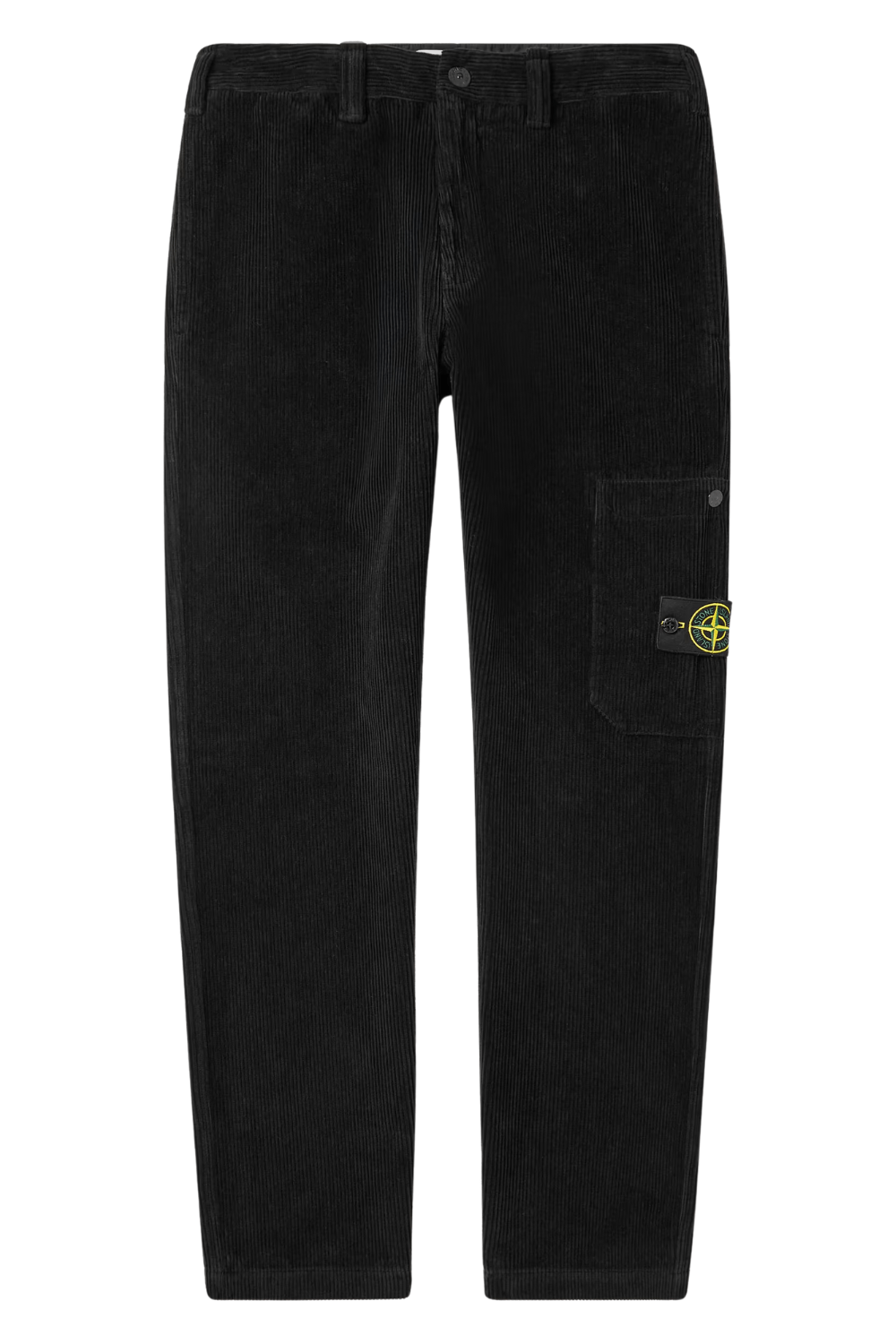 STONE ISLAND Straight-Leg Logo-Appliquéd Organic Cotton-Corduroy Trousers in Black