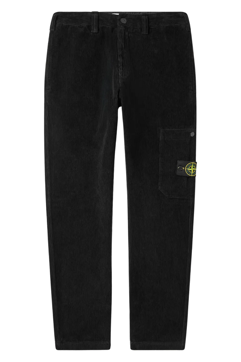 STONE ISLAND Straight-Leg Logo-Appliquéd Organic Cotton-Corduroy Trousers in Black