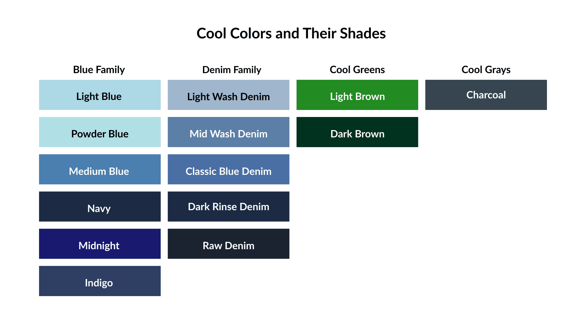 Cool Colors and Their Shades