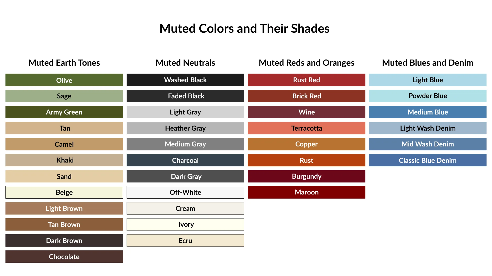 Muted Colors and Their Shades