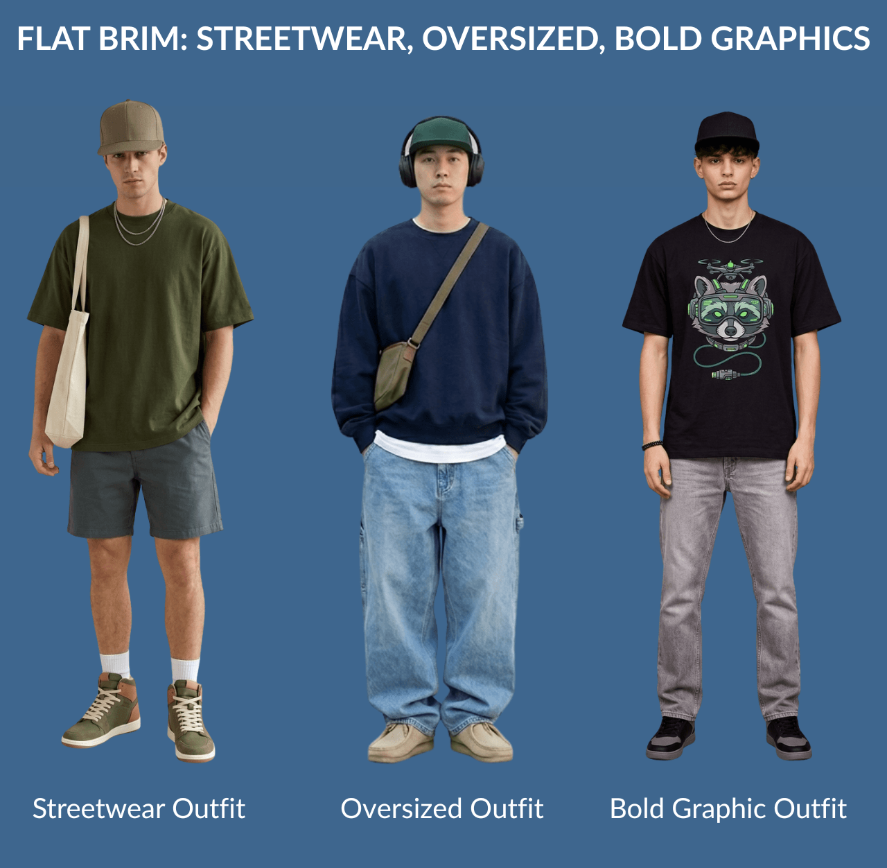 Flat Brim is Best for Streetwear, Oversized, Bold Graphic Outfits