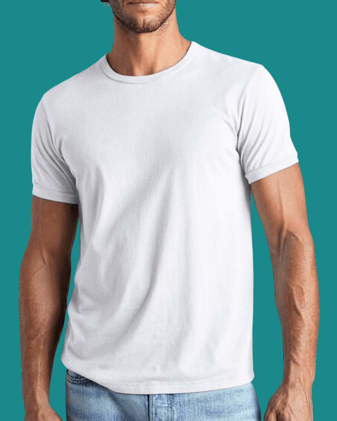 Man wearing Outerknown Sojourn White Tee, standing casually with arms relaxed at his sides.