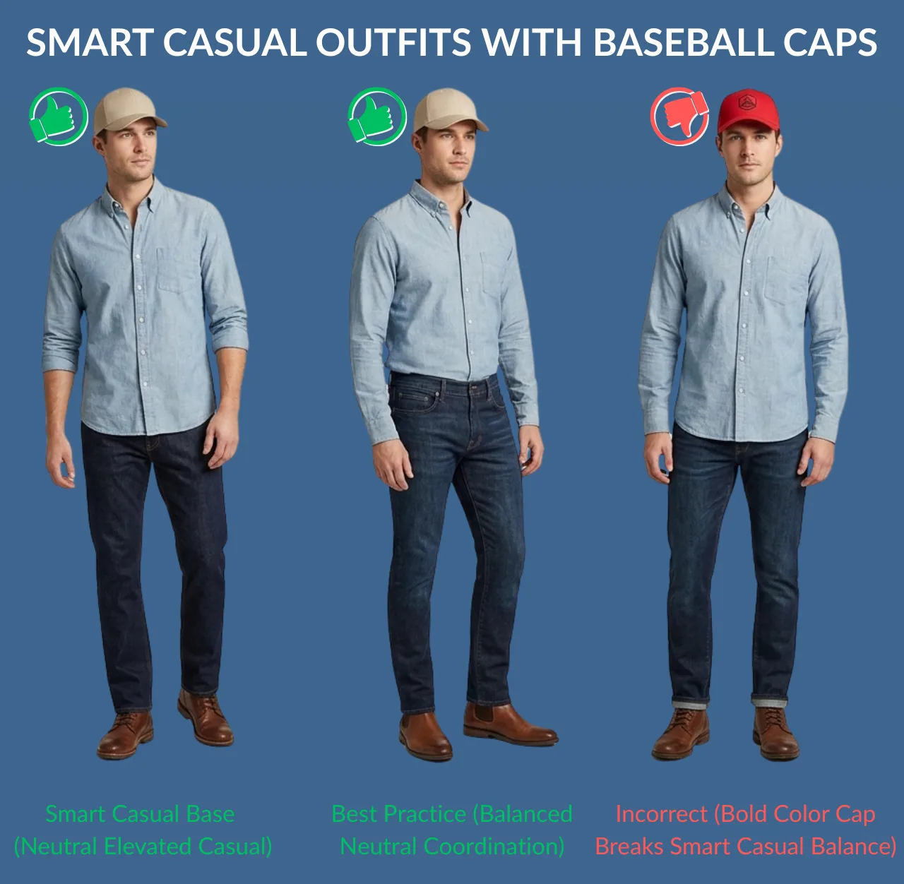 Smart Casual Outfit Ideas with Baseball Caps