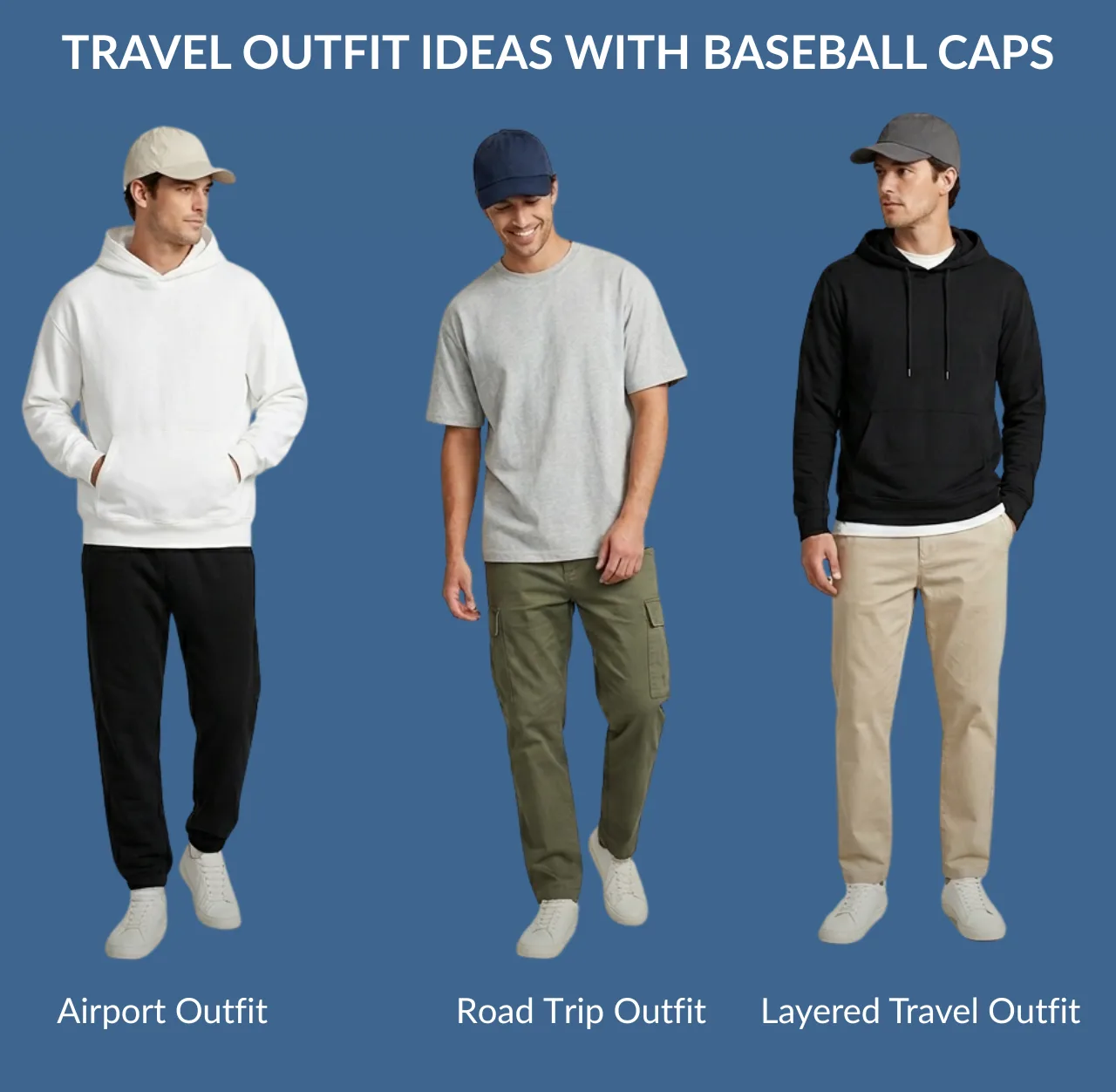 Travel Outfit Ideas with Baseball Caps