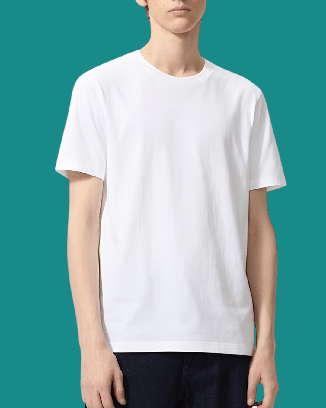 Man wearing Uniqlo Supima Cotton Crew Neck White T‑Shirt, standing casually with arms relaxed at his sides.