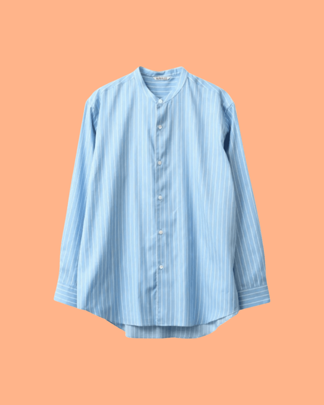 Auralee Striped Stand-Collar Shirt in Blue