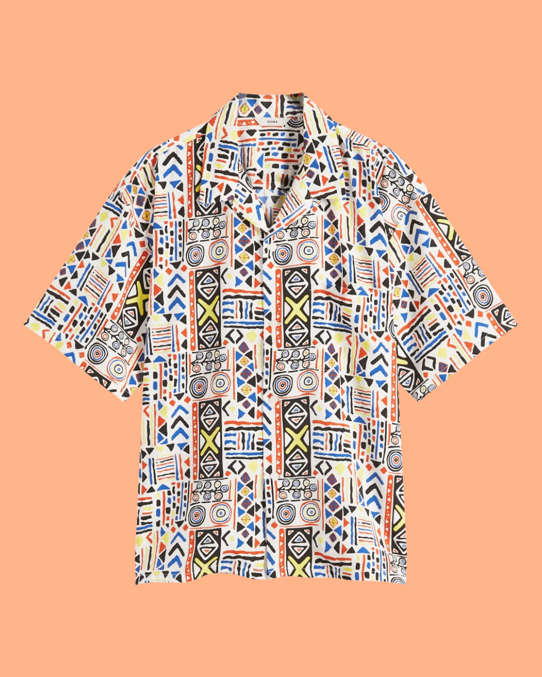 BEAMS Plus Print Loose Open Collar Shirt