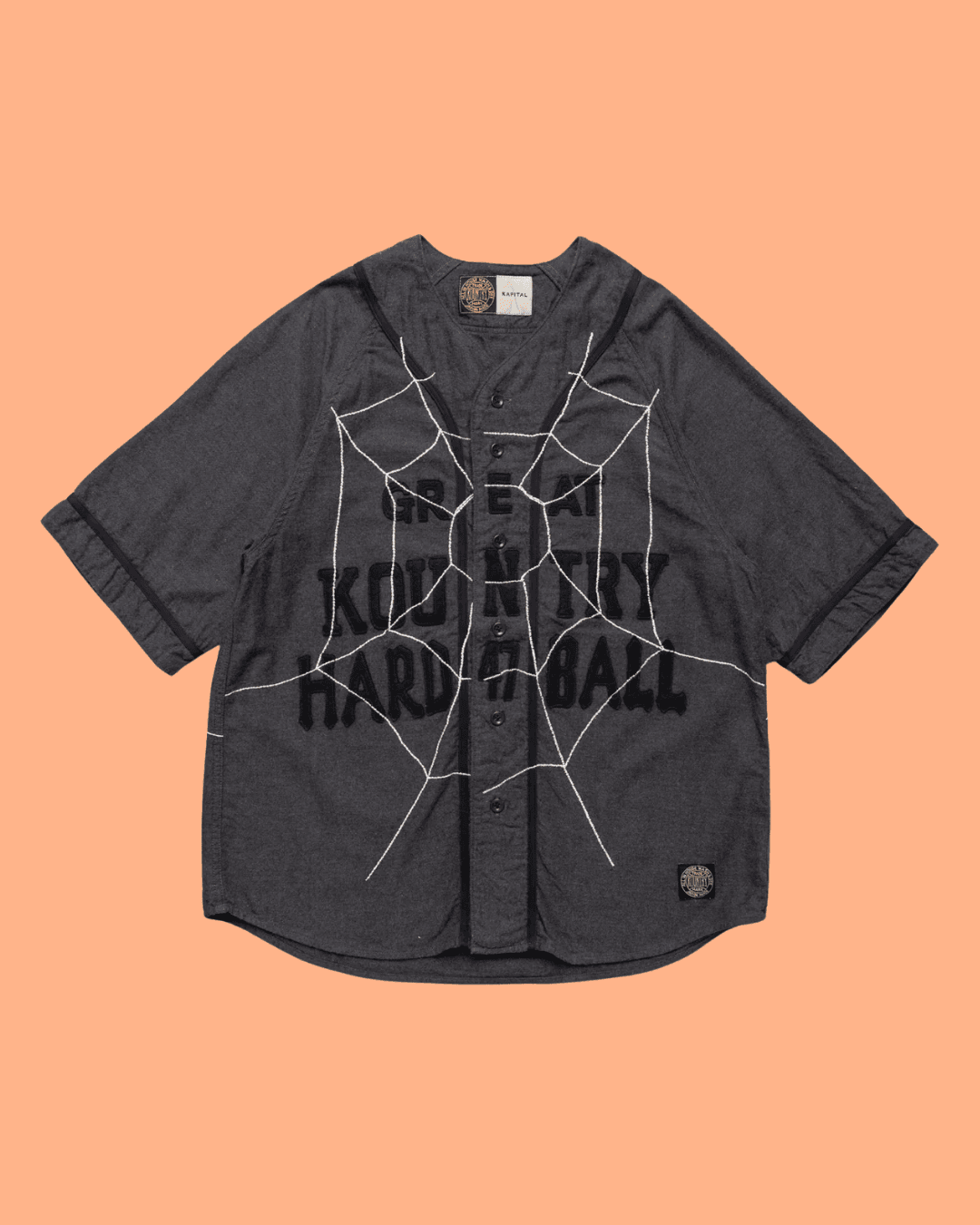 Kapital Cotton Wool GREAT KOUNTRY Baseball Shirt in Dark Gray