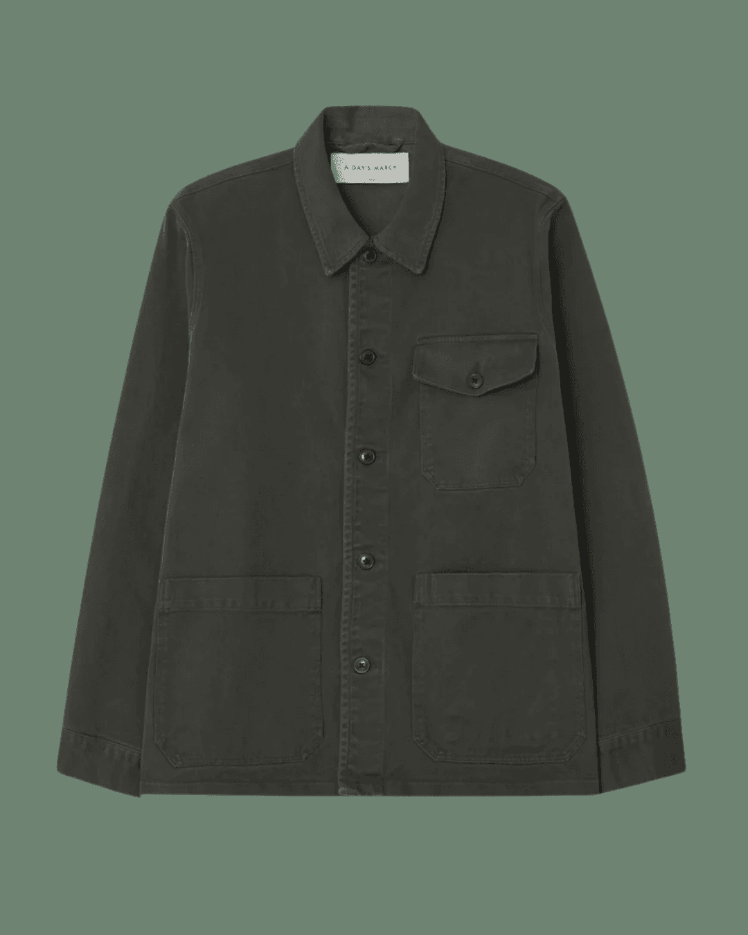 A Day's march Patch Pocket Sturdy Twill Overshirt in Olive