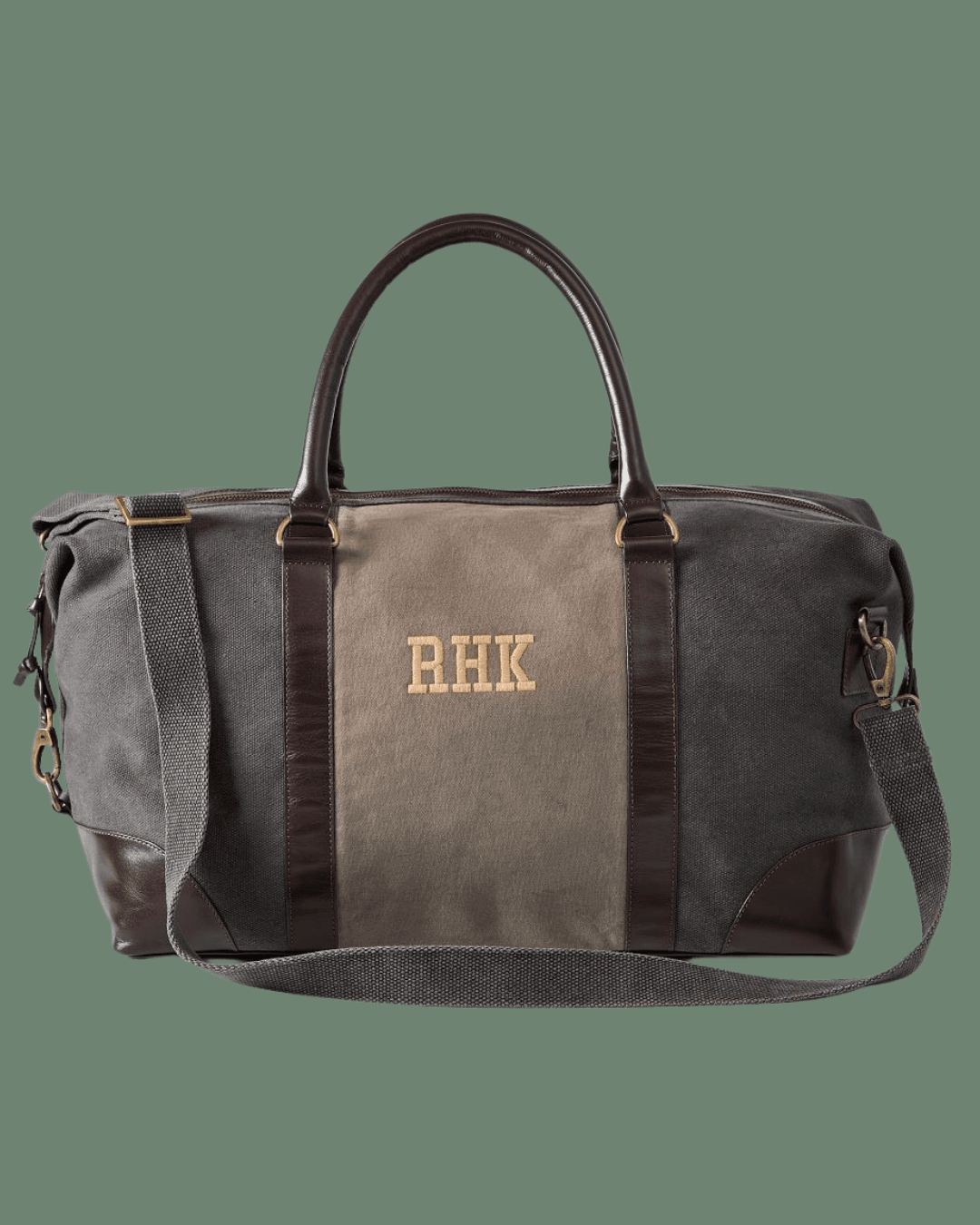 Mark & Graham Everett Canvas and Leather Weekender in Charcoal-Khaki