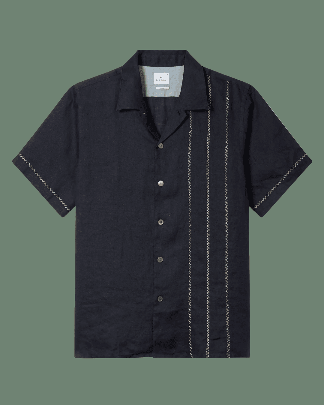 PS Paul Smith Embroidered Linen Camp Shirt in Very Dark Navy