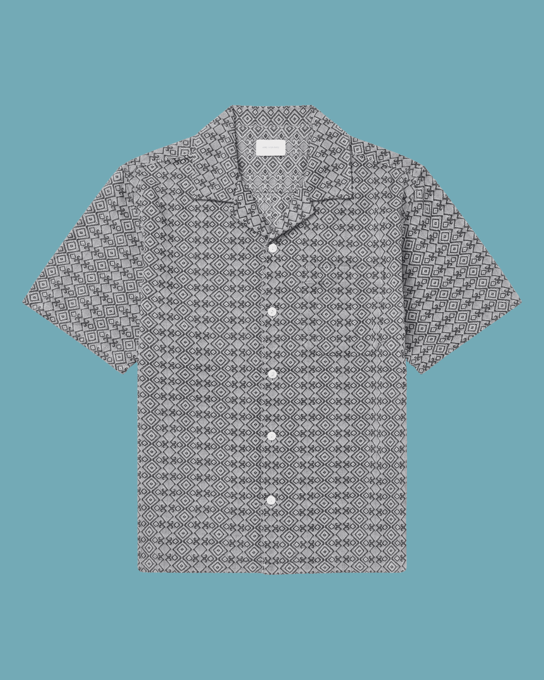 AIMÉ LEON DORE Novelty Camp-Collar Cotton-Jacquard Shirt in Gray
