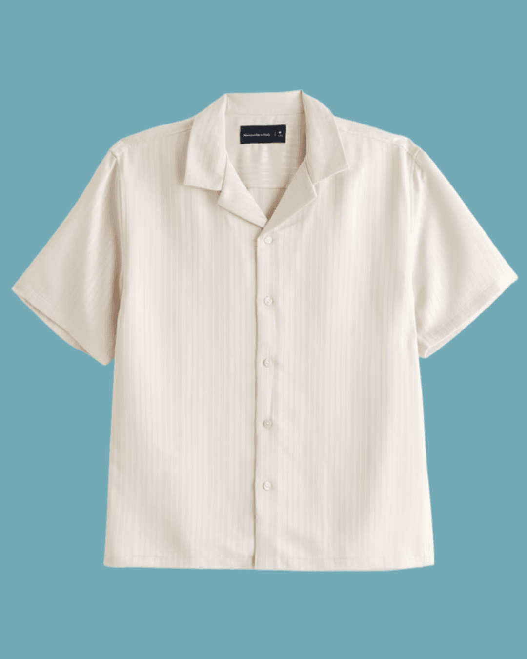 Abercrombie & Fitch Camp Collar Textured Button-Up Shirt in Cream