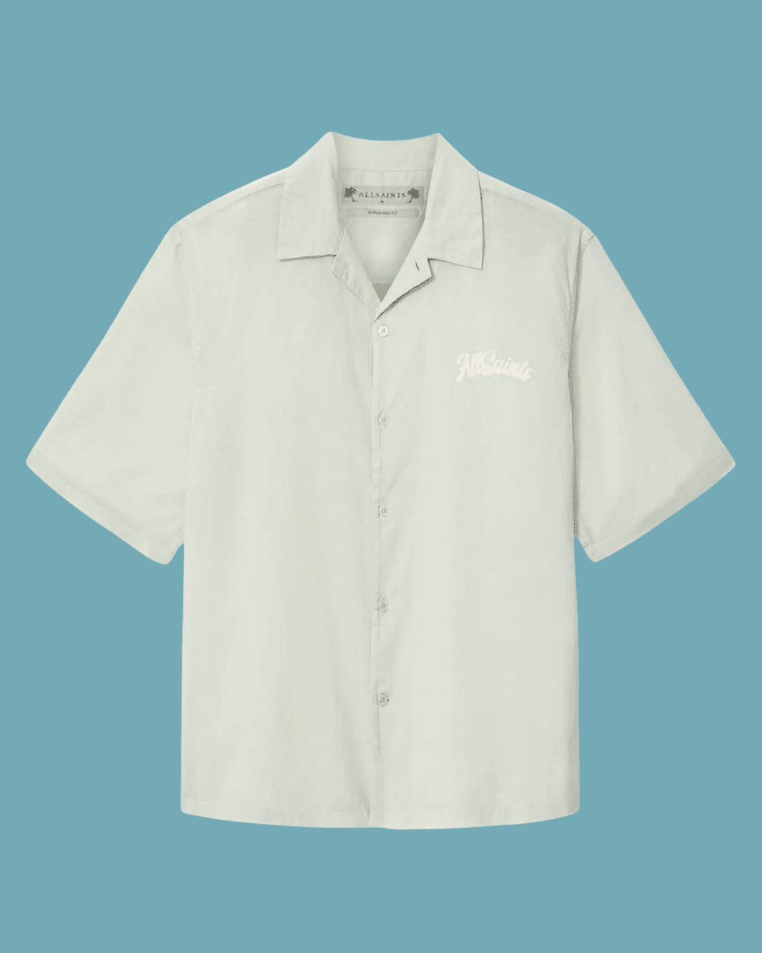 Allsaints Men's Odyssey Oversize Cotton Button-Up Camp Shirt in Mint Green