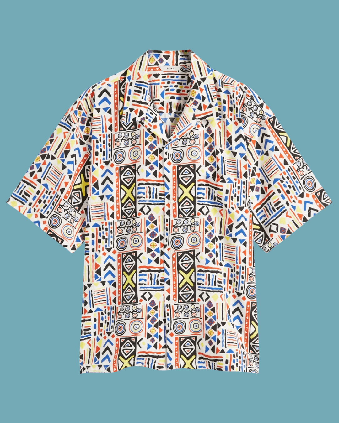BEAMS Print Loose Open Collar Shirt