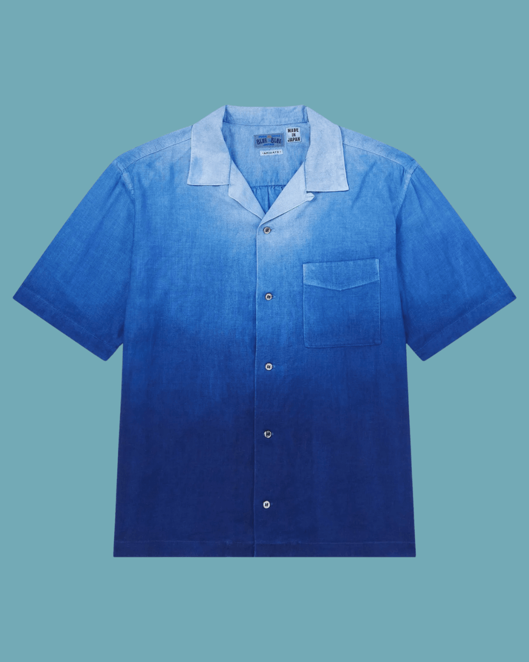 BLUE BLUE JAPAN Camp-Collar Dégradé Woven Shirt in Blue