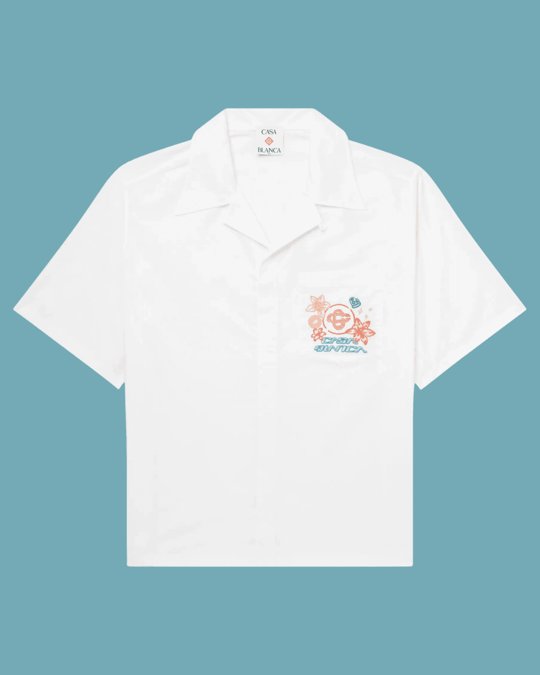 Casablanca Graphic Icons Embroidered Cotton Camp Shirt in White