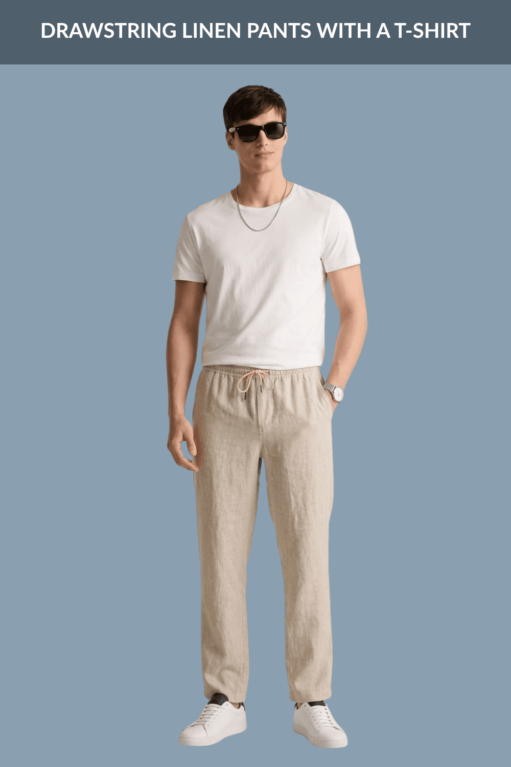 Drawstring linen pants with A T-Shirt