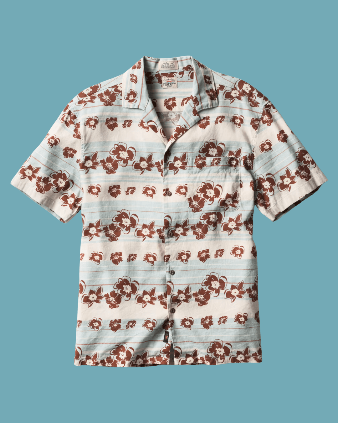 Faherty Brand Breeze Camp Shirt in eal Hibiscus Stripe