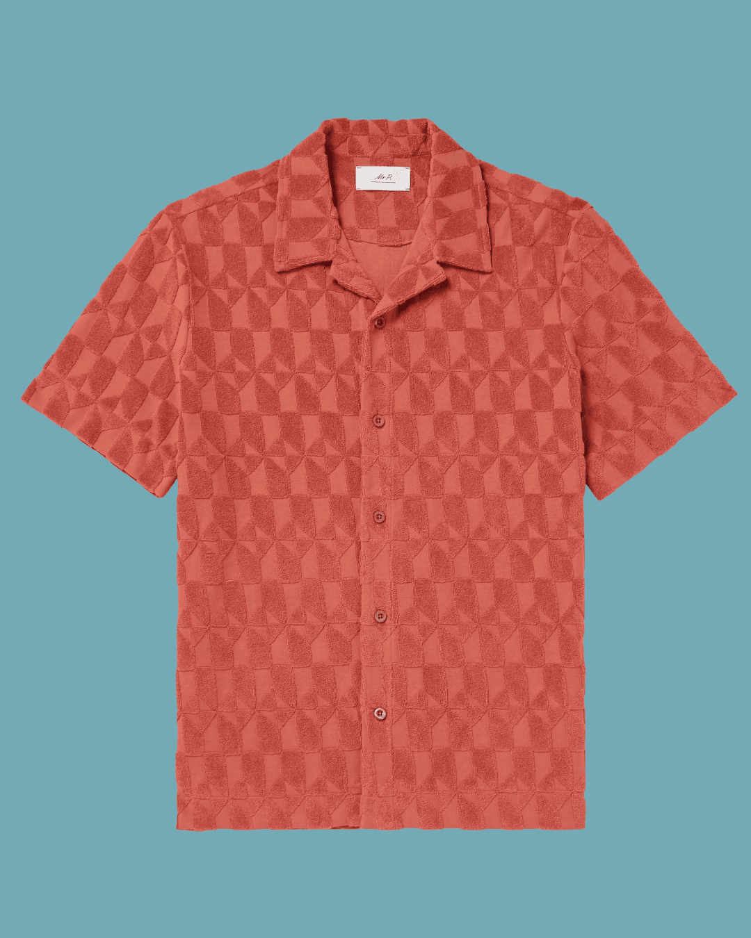 MR P. Organic Cotton Terry Camp Collar Shirt in Red