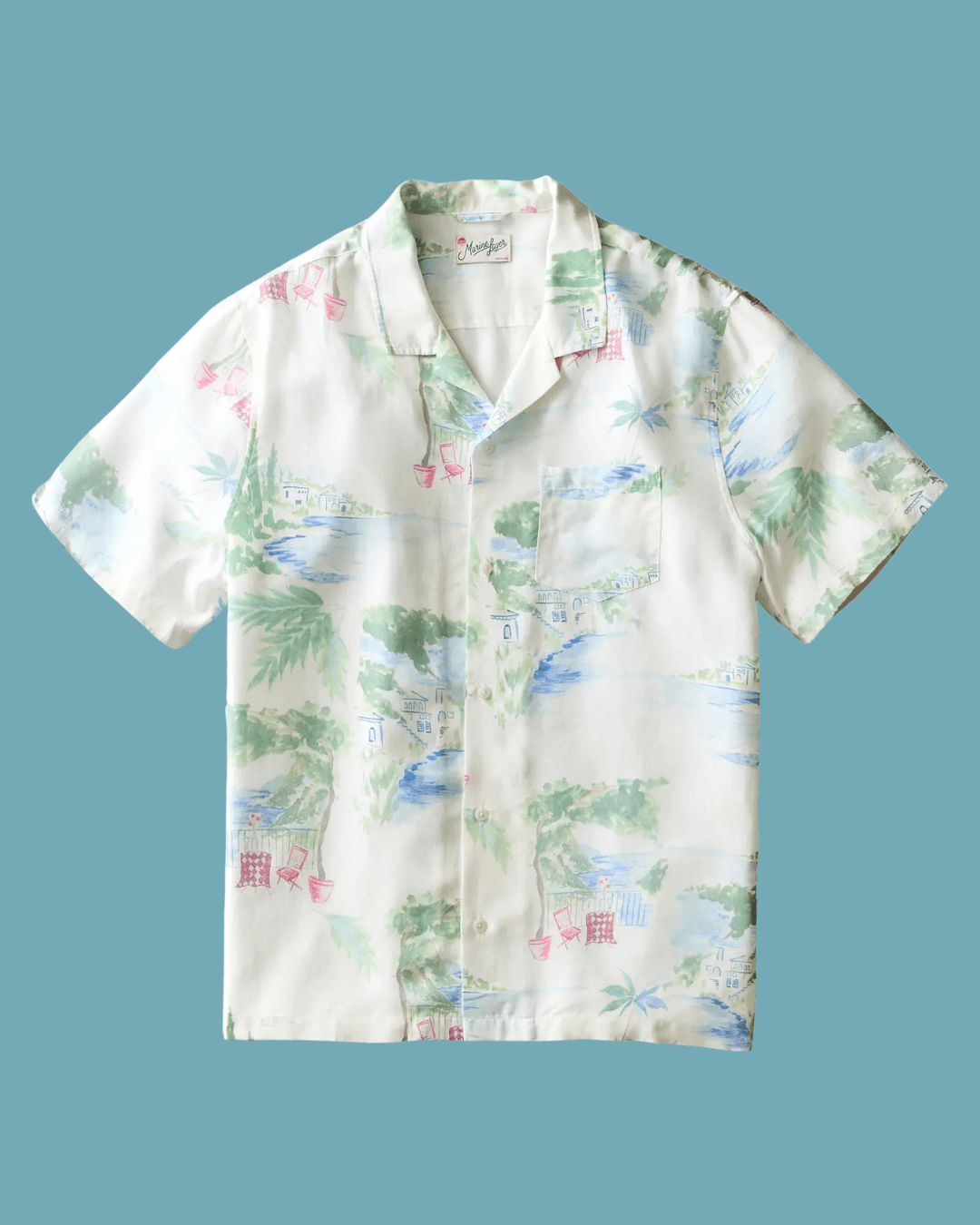 Marine Layer Luzio Resort Print Camp Shirt in white