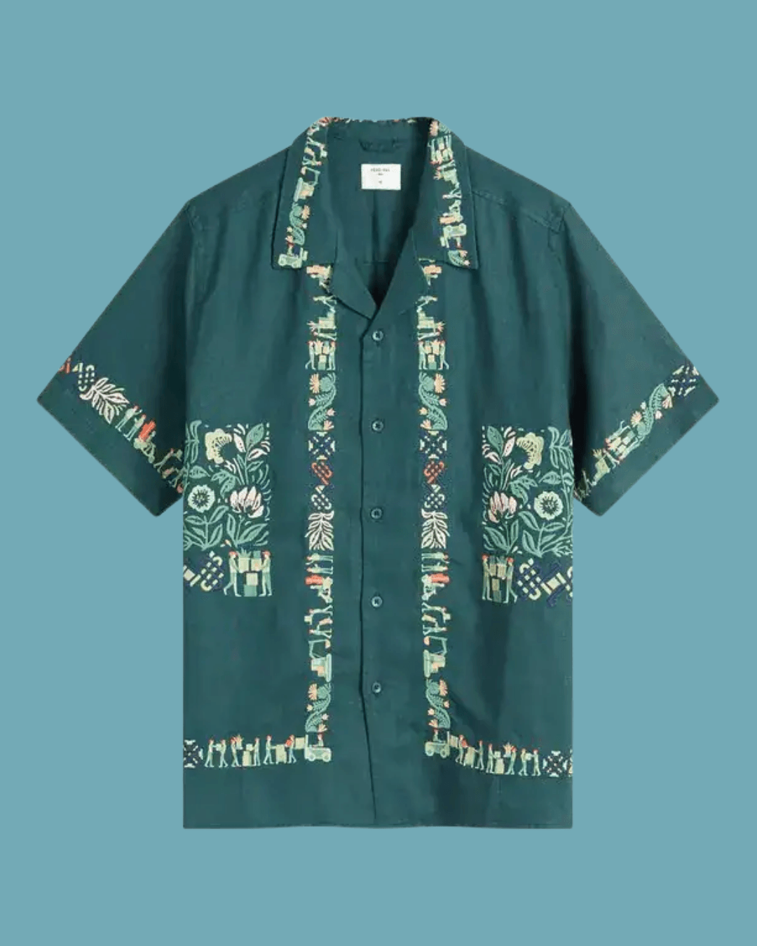 PERCIVAL imported embroidered cuban shirt in Green