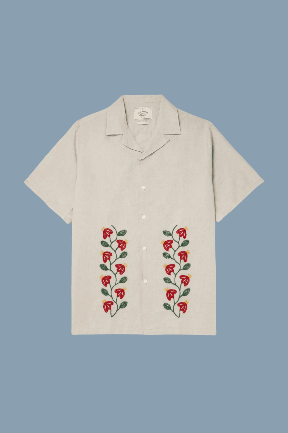 PORTUGUESE FLANNEL Branch Convertible-Collar Embroidered Linen and Cotton-Blend Shirt in Ercu