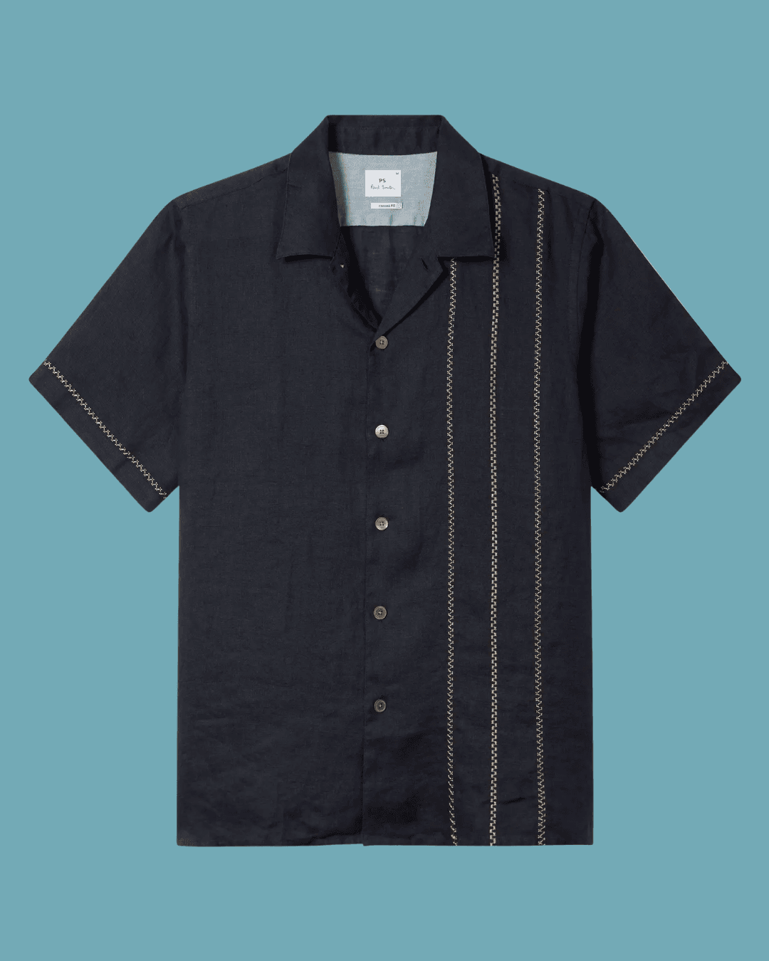 Paul Smith Embroidered Linen Camp Shirt in Navy