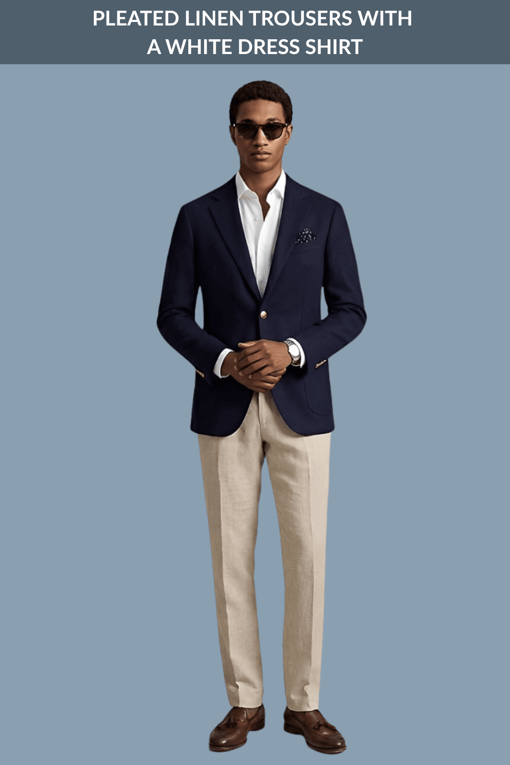 Pleated Linen Trousers with a White Dress Shirt