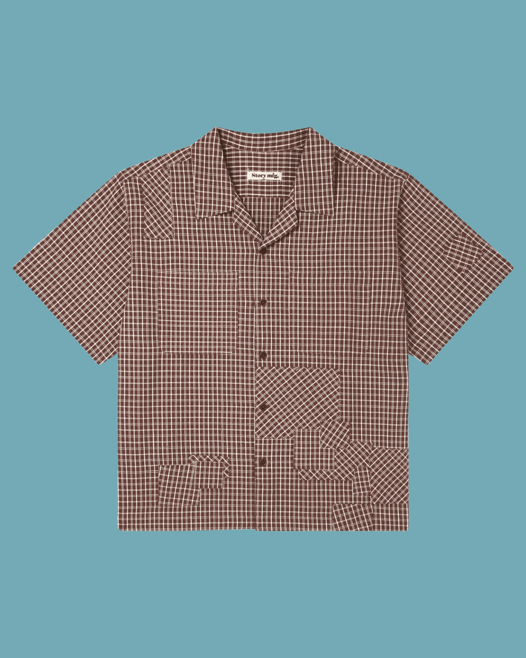 STORY MFG. PA Camp-Collar Patchwork Checked Organic Cotton Shirt
