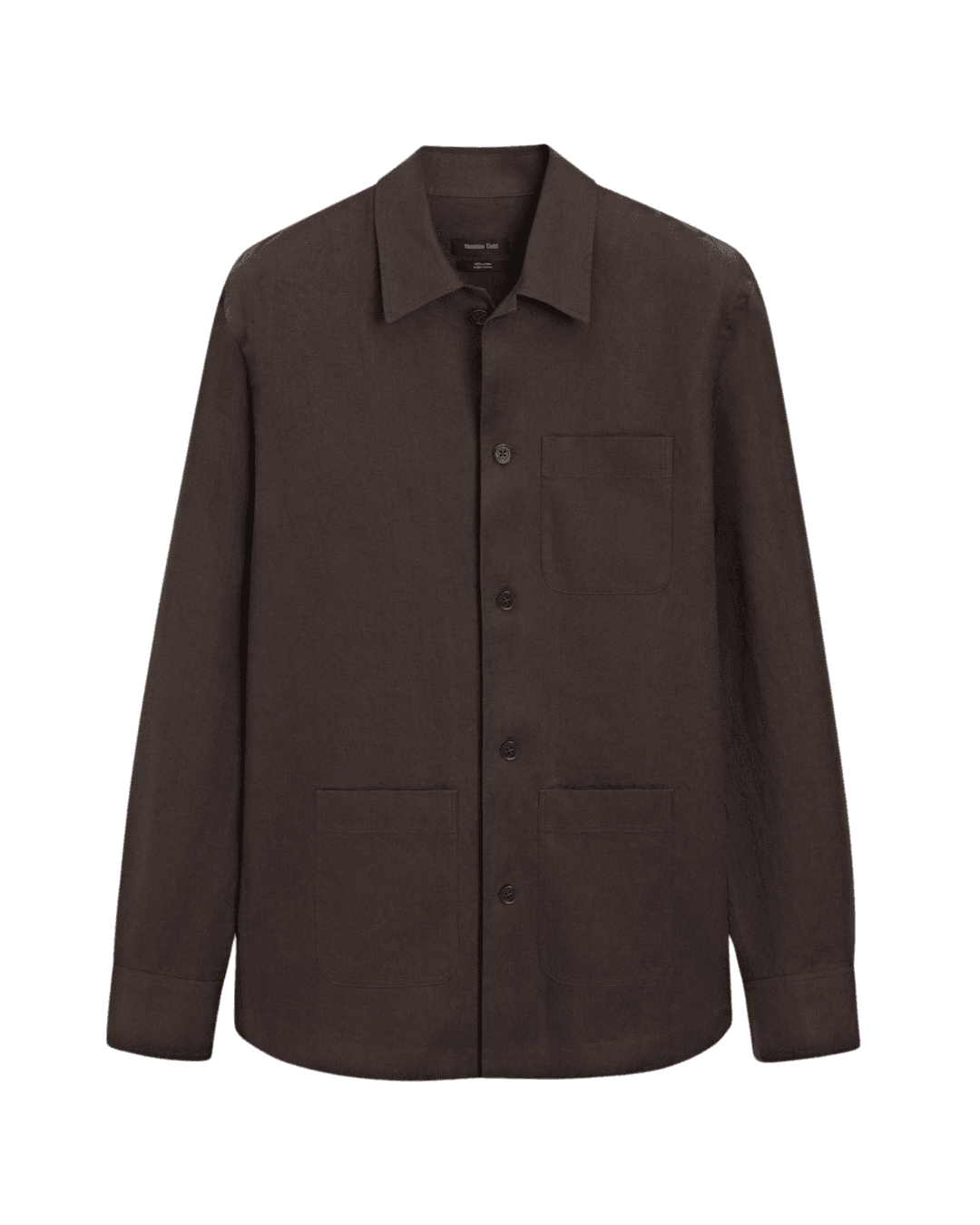 Massimo Dutti Man Linen Look Overshirt With Pocket Details in Brown